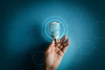Poster - Businessman using fingerprint to access technology against digital Business Safety Internet scan fingerprint id  future of security and password