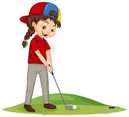 Wall Mural - Young golf player cartoon character playing golf