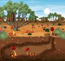 Poster - Underground animal burrow with snake family