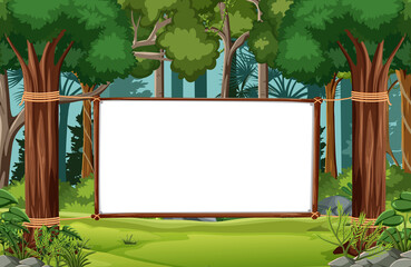 Wall Mural - blank banner in the rainforest scene with wild animals
