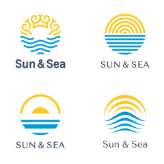 Vector abstract logo design template. Sun and Sea logo set.