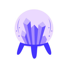 Magic Crystal In A Crystal Ball. Talisman Of Clairvoyance And Predictions. Vector Image. Glass Ball On A Stand.