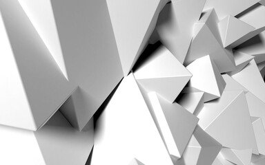 Poster - Abstract background with white 3D shapes flying in the light as a messy array or chaotic structure for any pastel backdrop. 3D illustration.