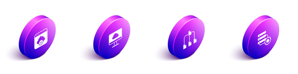 Aufkleber - Set Isometric Cloud technology data transfer, , Folder tree and Server and gear icon. Vector