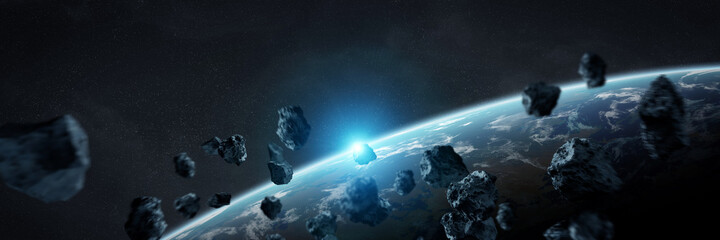 Leinwandbilder - Panoramic space planets background. Panorama of distant solar system with exoplanets 3D rendering elements of this image furnished by NASA