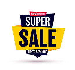Wall Mural - Sale Banner Isolated On White Background. Super Sale Tag. Vector illustration