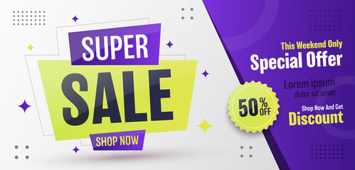 Poster - Super Sale Banner Template Design. Discount Banner Vector illustration. Special Offer Promotion