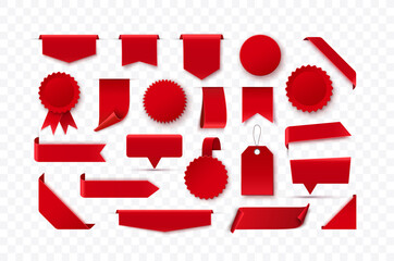 Poster - Set Of Red Blank Ribbons, Tags, Badges And Labels Isolated. Vector illustration