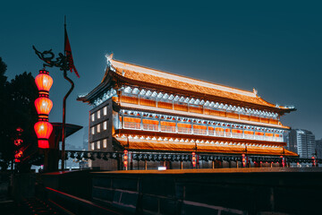 Poster - ancient city wall at night, Xi'an,China