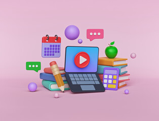 Poster - E learning, online education, concept. 3d rendering