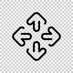 Poster - Arrow, direction or pointer, simple icon. Black editable linear symbol on transparent background
