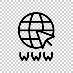 Poster - Website in internet, globe with arrow, online world, web icon. Black editable linear symbol on transparent background