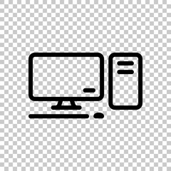Poster - Desktop computer, simple icon. Black editable linear symbol on transparent background