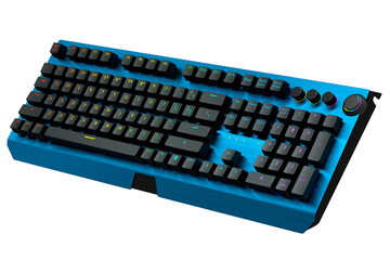 Wall Mural - Blue computer keyboard with rgb colors isolated on white background.