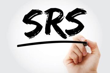 Aufkleber - SRS - Software Requirements Specification acronym with marker, technology concept background