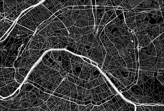 Wall Mural - Dark area map of Paris, France