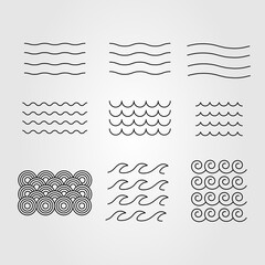 Wall Mural - set of water or collection of wave line art logo vector illustration design