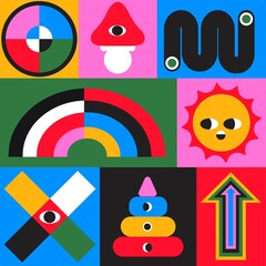 seamless pattern with simple geometric minimalistic abstract shapes and figures. mosaic texture in c