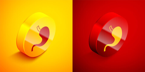 Sticker - Isometric Human stomach icon isolated on orange and red background. Circle button. Vector