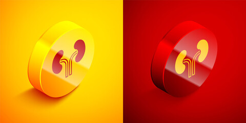 Sticker - Isometric Human kidneys icon isolated on orange and red background. Circle button. Vector