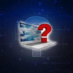 Poster - 3d rendering Computer Online Help Information Concept. Red Question Mark over Laptop Keyboard.