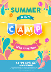 kids summer camp background education vector design template for advertising brochure or poster,acti