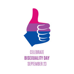 Celebrate Bisexuality Day vector. Thumb up like hand shape bisexual pride flag icon vector. Like hand symbol isolated on a white background. Bisexuality Day Poster, September 23. Important day