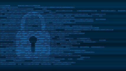 Poster - Safety information concept - lock guard sign in blue on digital background with tapes of binary code in random assembly - 3D Illustration