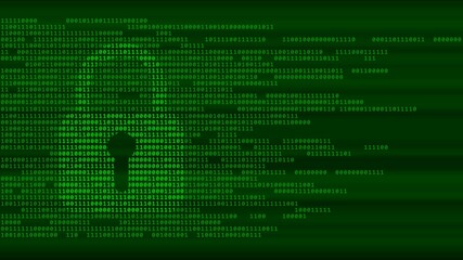 Poster - Safety information concept - lock guard sign in green on digital background with tapes of binary code in random assembly - 3D Illustration