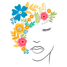 Woman Silhouette Face With Flower Art Illustration
