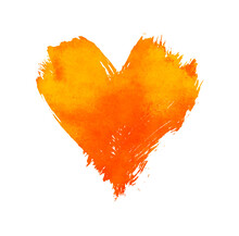 Orange Watercolor Painted Heart Shape On White