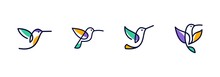 Vector Line Art Of Abstract Colorful Hummingbird, Colibri Wall Art Design, Minimal Bird Line Logo Icon Illustration Isolated On White Background