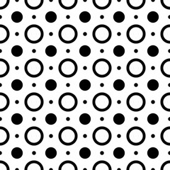 Poster - Polka dots pattern. Vector dots and empty hoops. Black and white color.