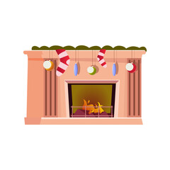 Wall Mural - Christmas Fireplace Flat Composition