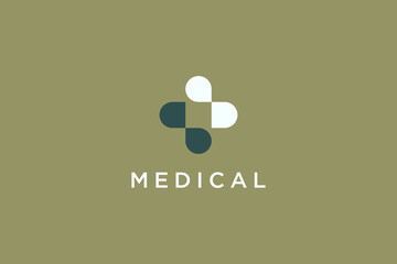 Poster - medical logo. modern healthcare symbol pharmacy icon. green and white geometric shapes cross sign cu