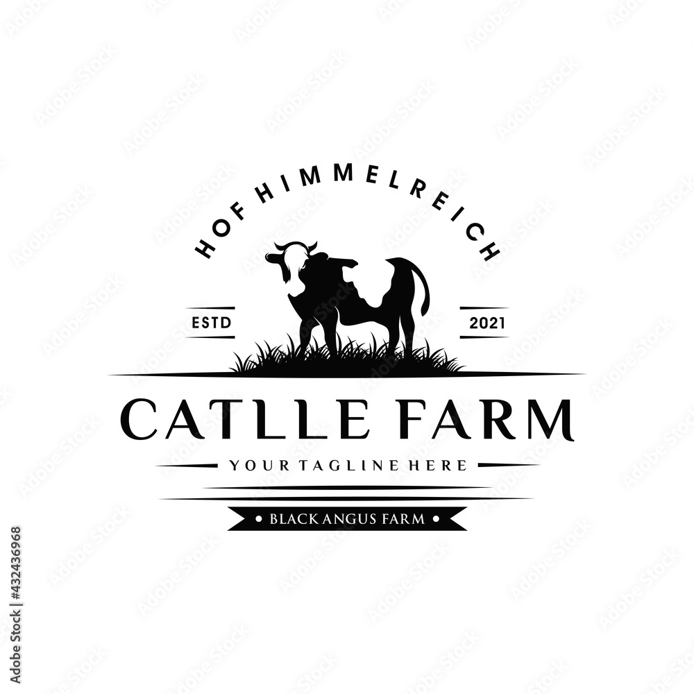 Retro Vintage Cattle Angus Livestock Beef Emblem Label logo design ...