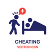 Man found out his wife cheating with someone else in bed, betray icon vector illustration