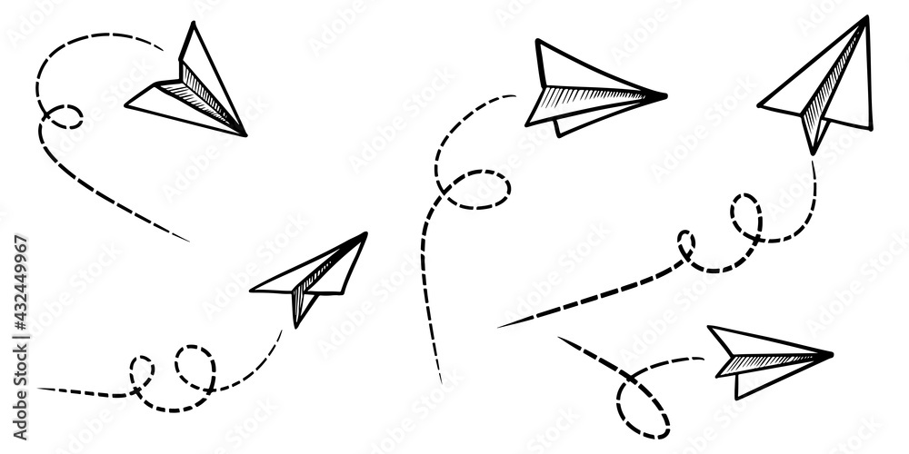 Set of doodle paper plane icon. Hand drawn Paper airplane. vector ...
