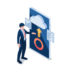 Aufkleber - Isometric Businessman Using Cloud Computing on Smartphone