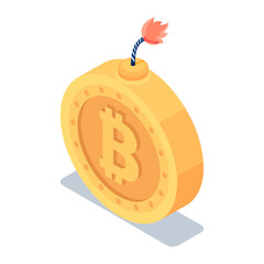 Poster - Isometric Golden Bitcoin with Burning Fuse
