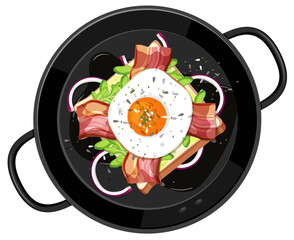 Wall Mural - top view of breakfast set in the pan isolated