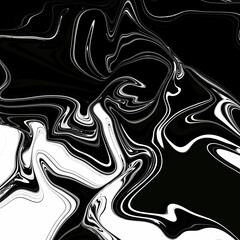 Poster - Abstract wavy vibrant facture. Splashed liquid paints. Psychedelic trippy effect. Distortion. Creative graphic design. Monochrome artistic illustration. Black and white colors. Digital art. 