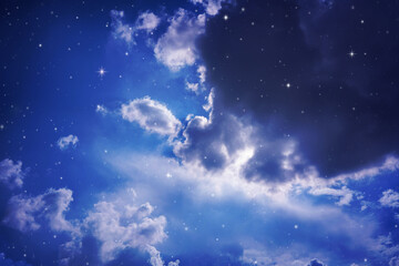 Wall Mural - space of night sky with cloud and stars.