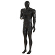 © jockermax3d - Black abstract male mannequin with a mask on his eyes stands on a white background. 3d rendering