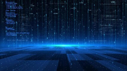 Big data AI computer binary code data flow rolling technology background.