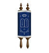 Torah scroll in a blue case with silver embroidery. Without a background, isolated. Vector clip art
