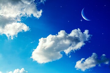 Wall Mural - crescent moon with beautiful sunset background . bright sky . sunset in hot summers, nature backgrou