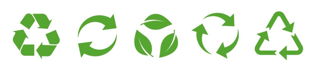 Poster - recycle vector icon set. arrows, heart and leaf recycle eco green symbol. rounded angles. recycled s