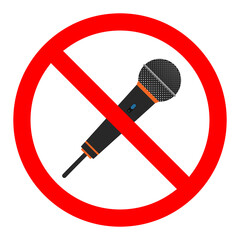 Sticker - No Mic allowed. Mic ban icon. Microphone is prohibited. Vector illustration.