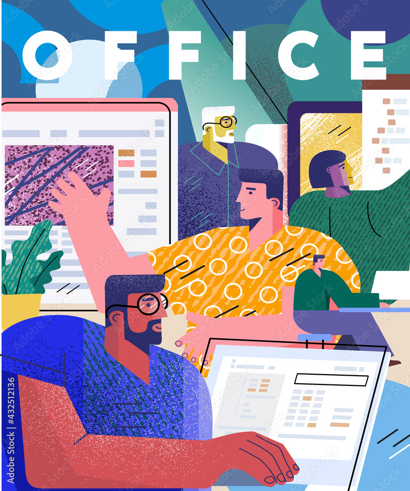 Office. Vector modern illustration of working people in the office at ...